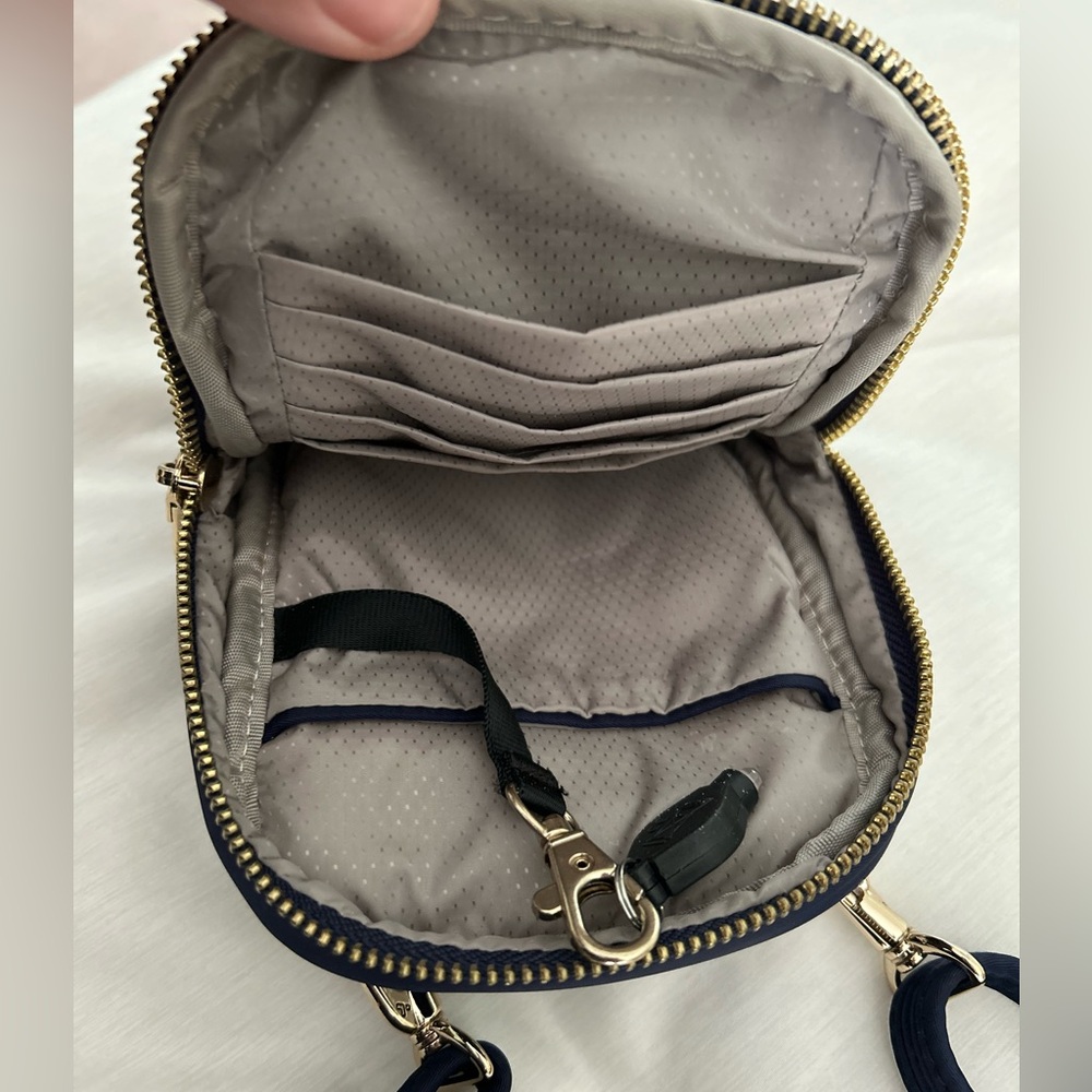 Travelon Anti-Theft Tailored Crossbody Phone Pouch - Sapphire, gold accents - Picture 9 of 11
